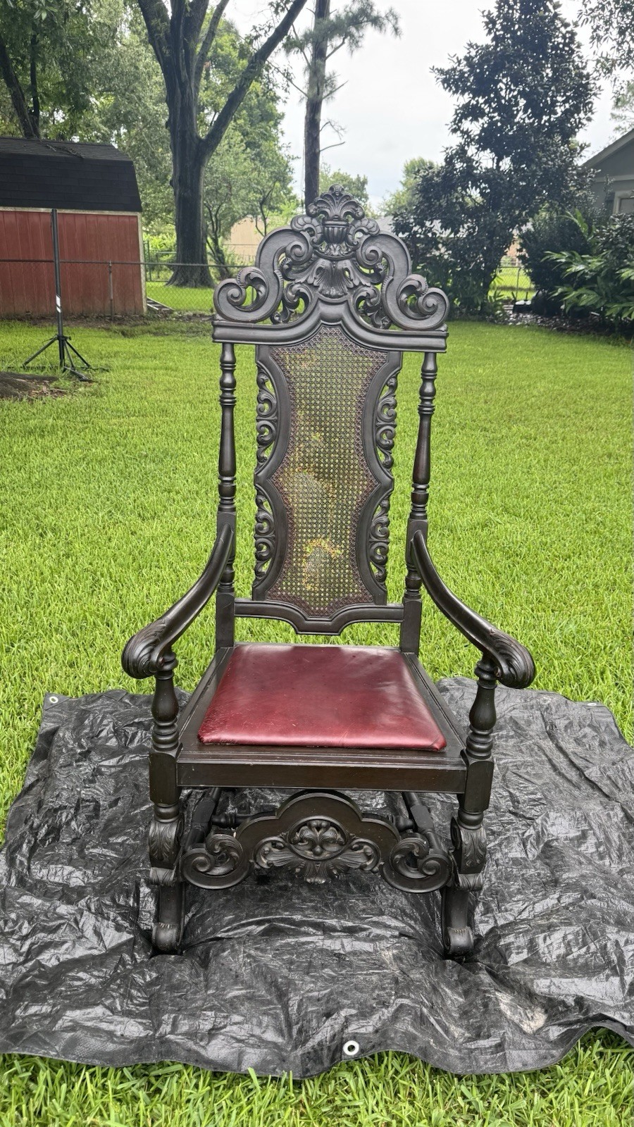 Renaissance/ Jacobean Revival High Back Chair – Ornate Carved Wood (70503)
