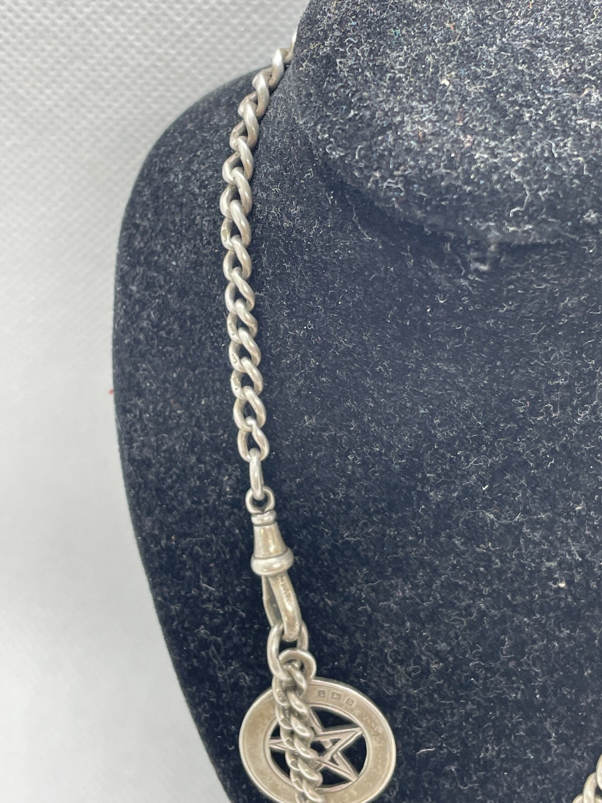 SOLID STERLING SILVER ALBERT CHAIN T BAR 31.1G 13″ INCH LONG VICTORIAN GRADUATED