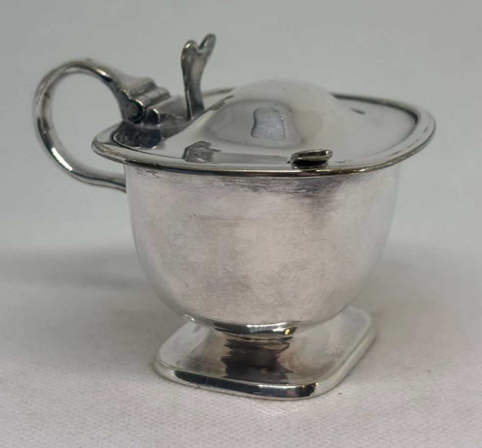 Antique Atkin Brothers EPNS Silver Plated Condiment Cruet Salt Pot, Blue Lining