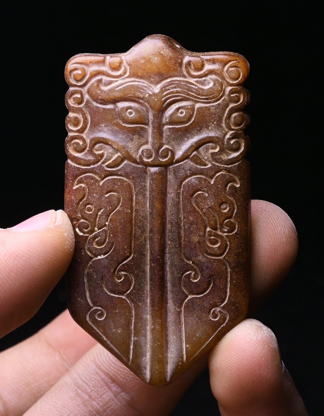 6CM China Hongshan Culture Old Jade Carved Beast Animal Face Amulet Pendant