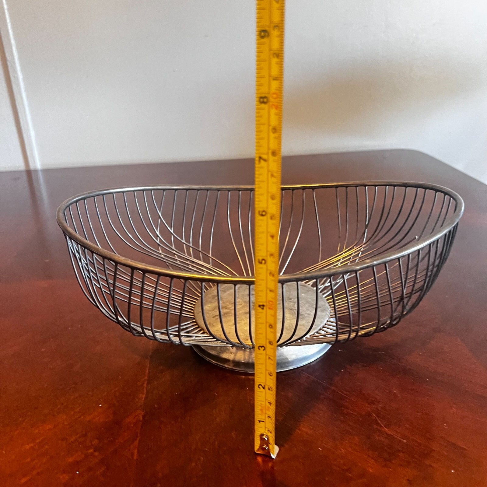 Vintage Silverplated Wire metal bread Fruit Basket Oval Decor Centerpiece footed
