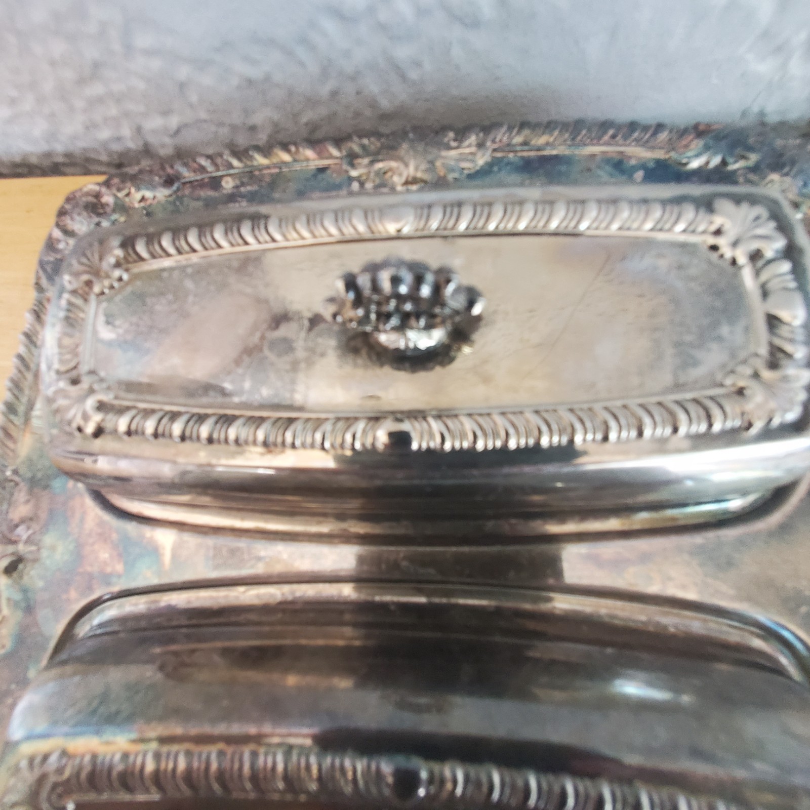 Vintage CROSBY Silver Plated Double Butter Dish with Glass inserts, One Divided