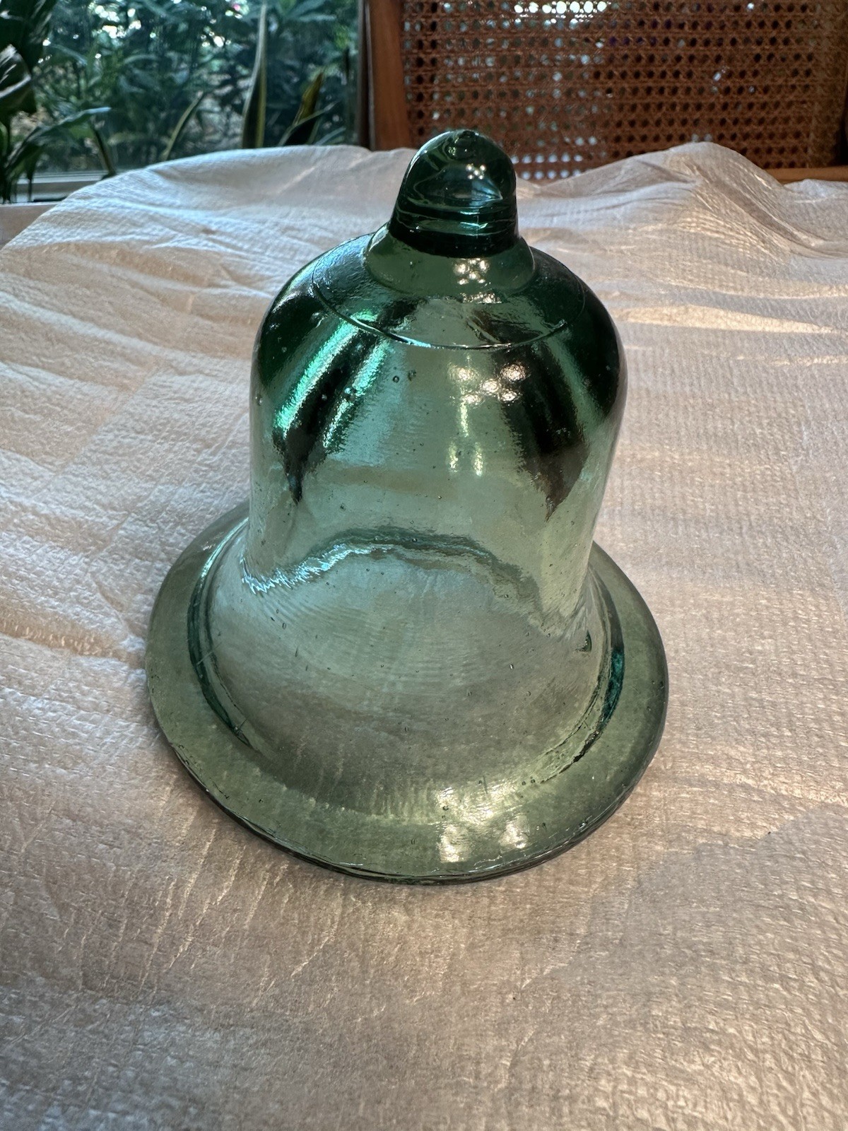 Green Glass Garden Cloche Bell Jar Dome Small 4”x4” Handblown Lot Of 2
