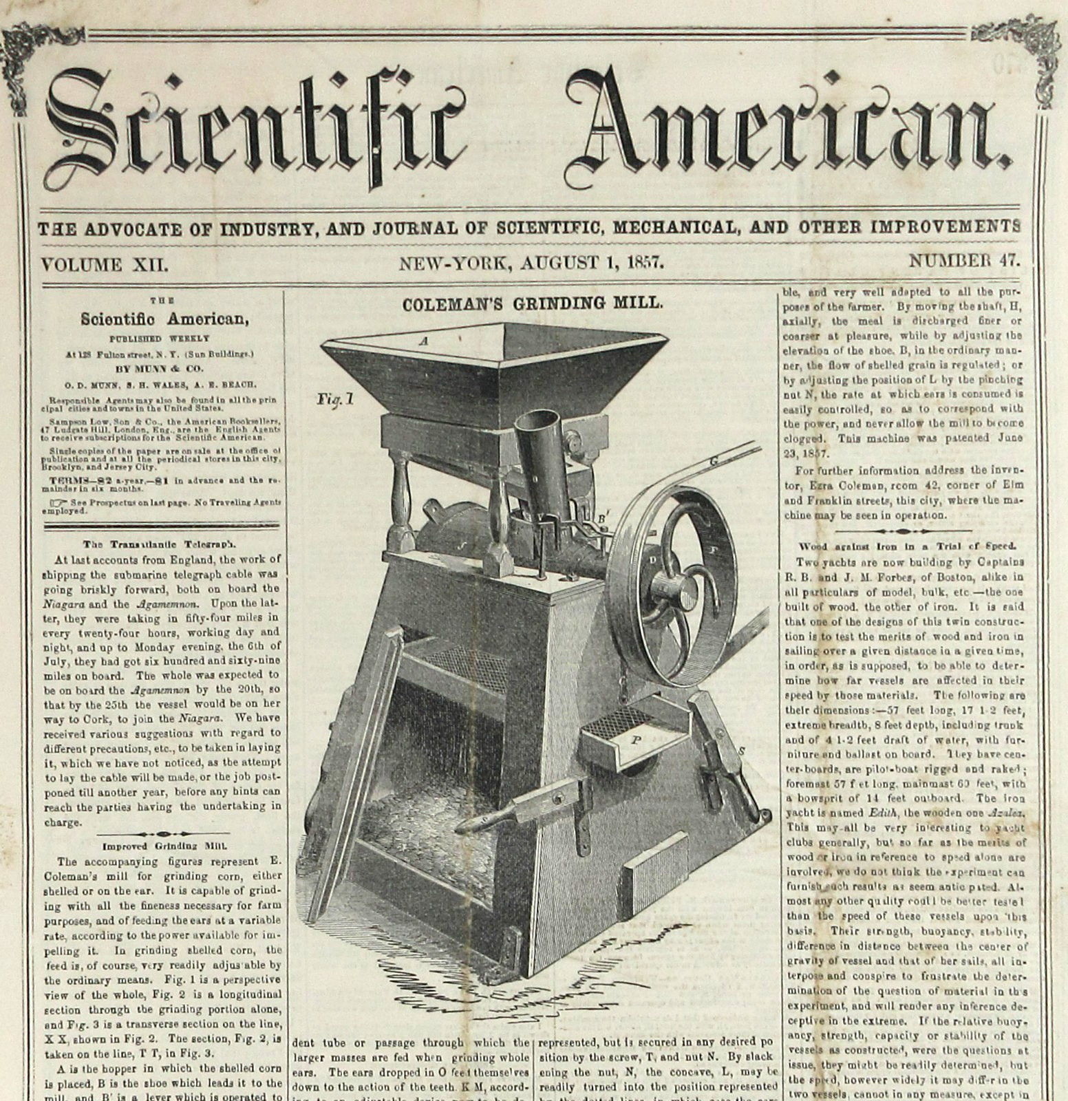 Scientific American 1857 Mechanical Inventions Game Trap Gun Butter Churn Uncut