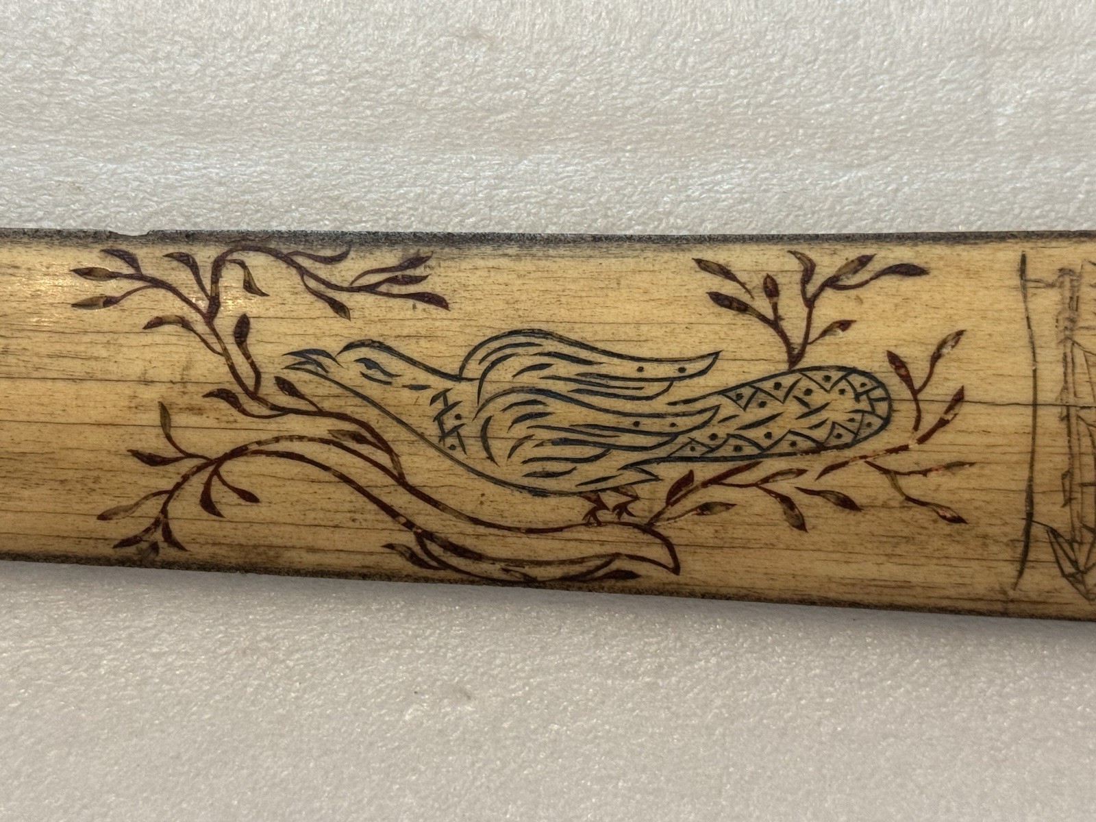 Antique Dated 1900 Sailor Made Folk Art Swordfish Bill Bird & Ship Carved Design