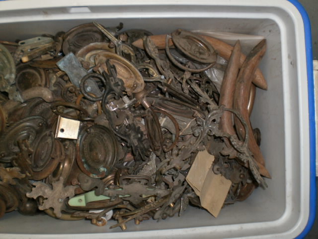 ICE COOLER FILLED W 100’S PIECES ANTIQUE DRAW PULLS