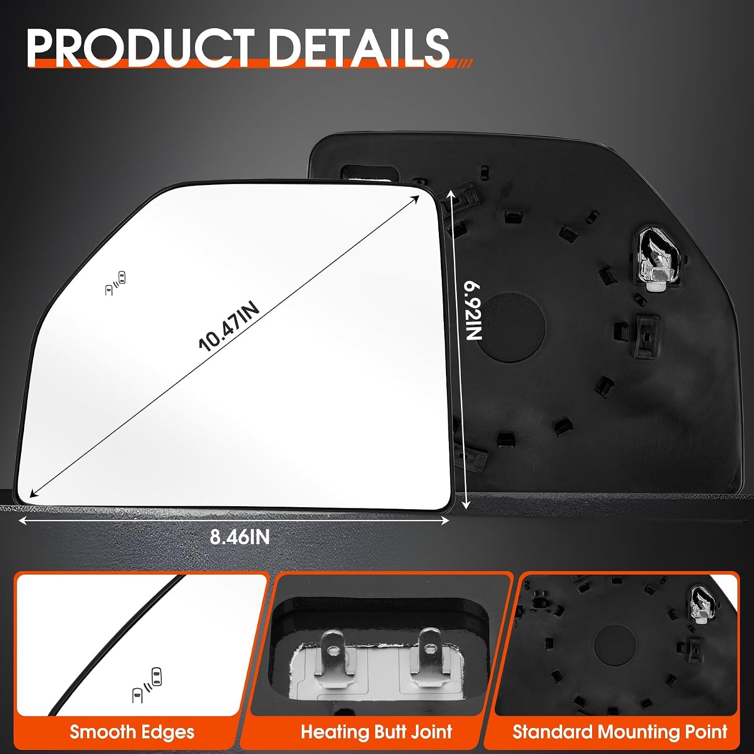 Driver Side Upper Mirror Glass for 2015-2020 Ford F150 2017-2022 F250 F350 F450