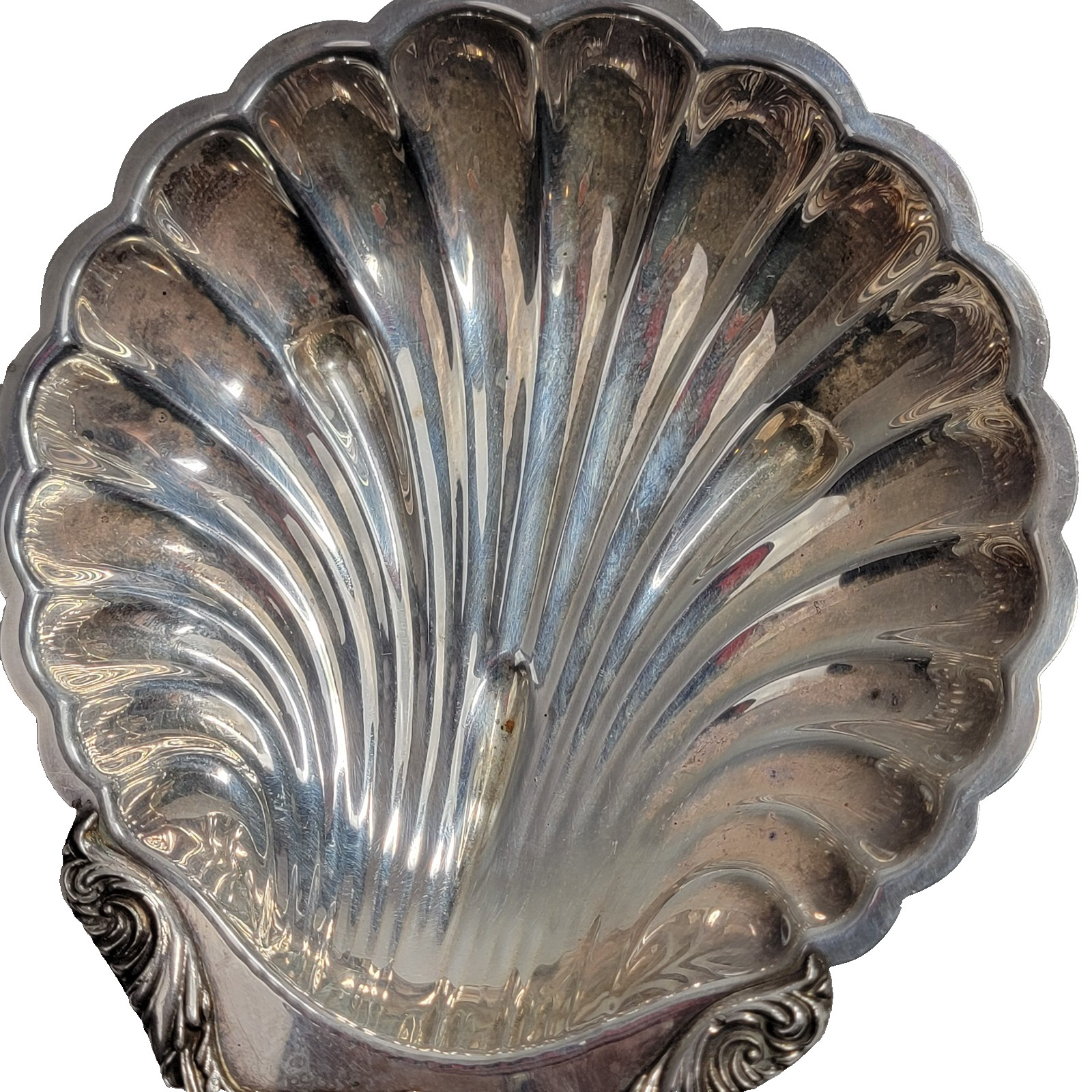 Vintage Silverplate Clamshell Candy Nut Trinket Dish with Grapes Design