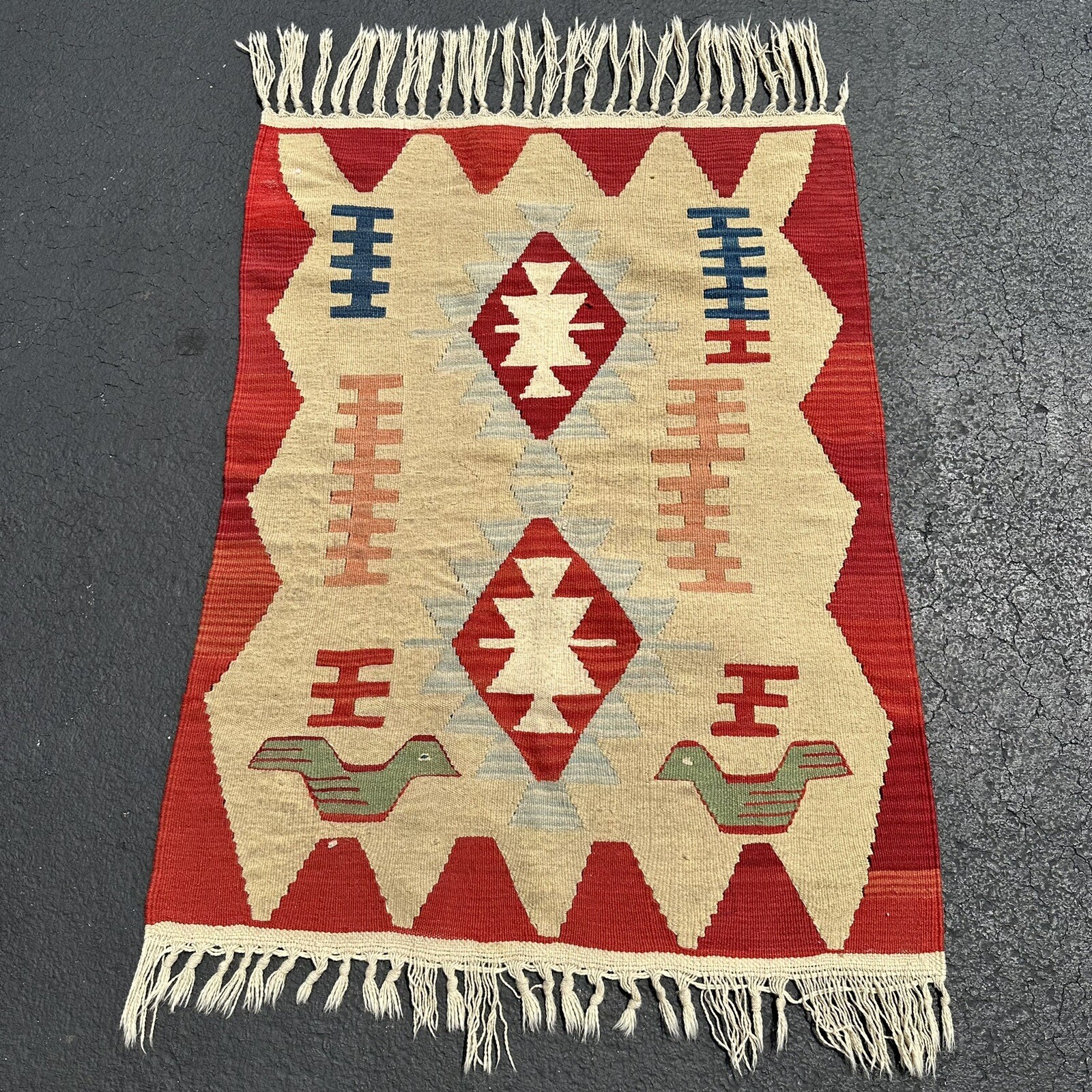 Handwoven Oushak Kilim Rug Oriental MultiColor Turkish Geometric 34 in x 45 in