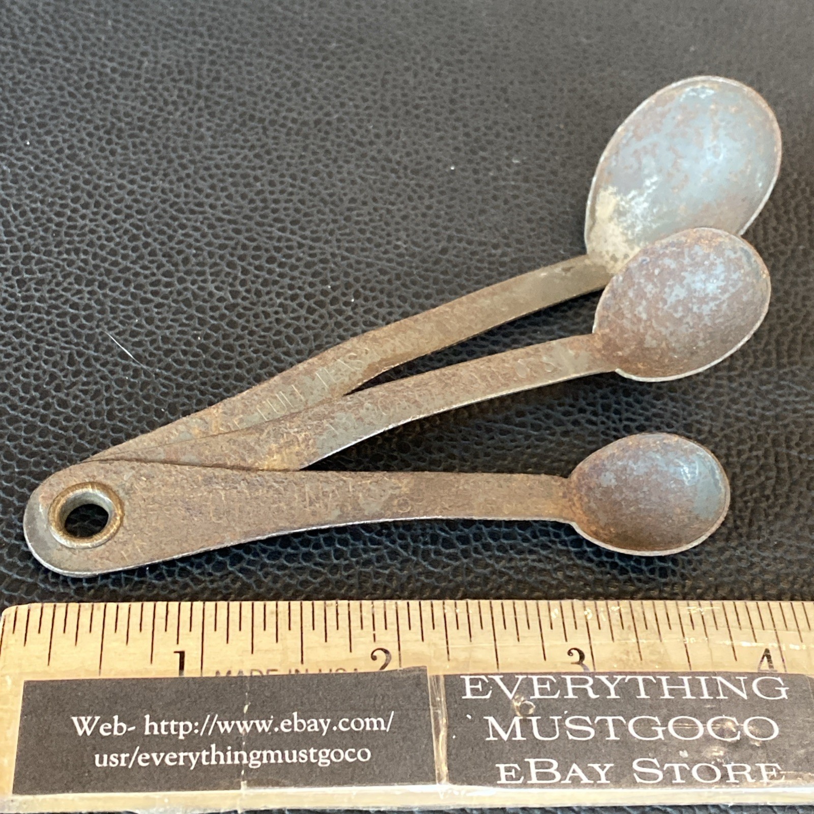 ANTIQUE SET NESTING MEASURING Full 1/2 1/4 Tea SPOONS ORIGINAL PAT JULY 10 1900