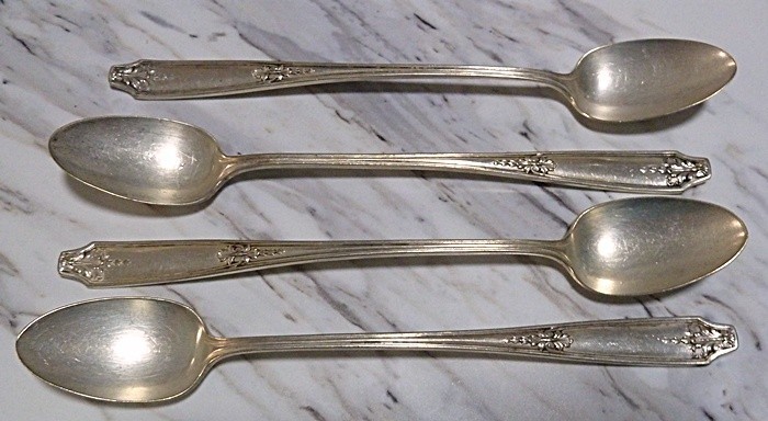 4 Antique Wallingford Co Luzerne Silverplate Iced Tea Spoons 8″ Art Deco 1915