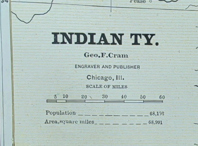 Vintage 1886 INDIAN TERRITORY Map 13″x11″ Old Antique Original OKLAHOMA NATIONS