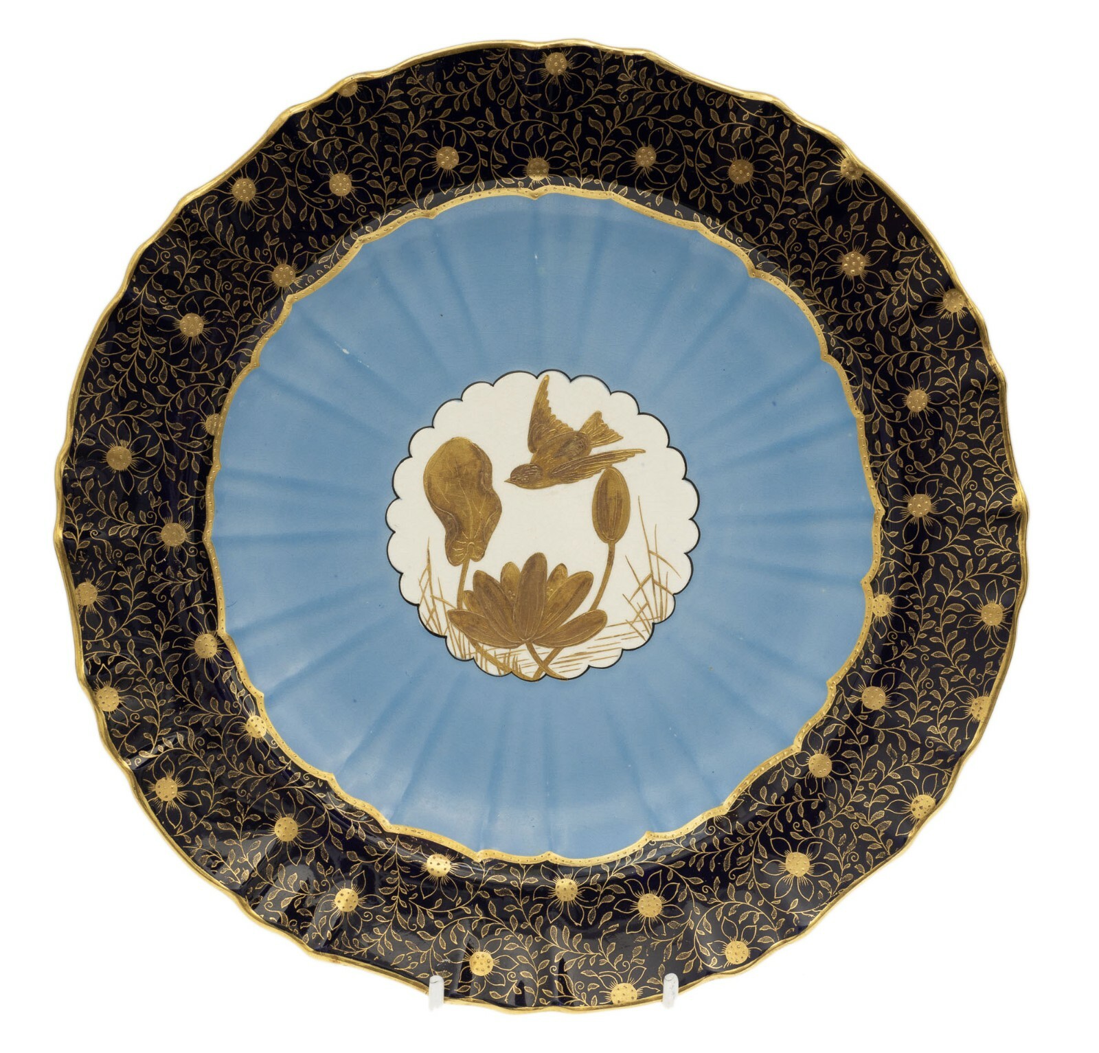 Minton China Aesthetic Movement Cabinet Plate 1887 Japonesque Bird Cobalt Gilt