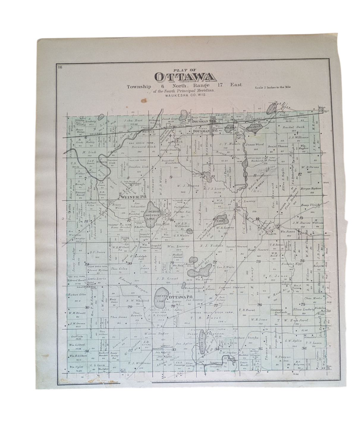 Vintage 1891 Atlas Plat Map ~ Ottawa Waukesha County Wisconsin 2 Sided #16