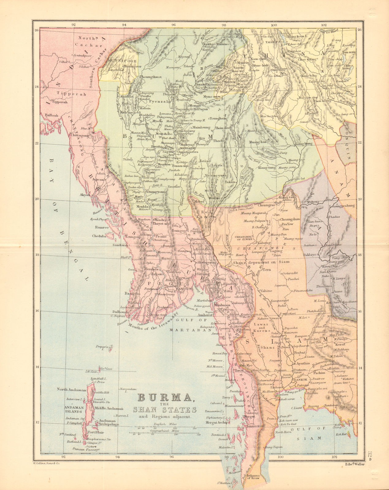 INDOCHINA. ‘Burma [&] the Shan States’ Manipoor Siam Chang Mai Bangkok 1876 map