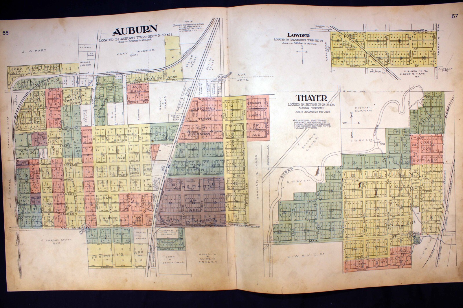 1914 Plat Map Villages of Auburn Lowder Thayer Sangamon County Illinois