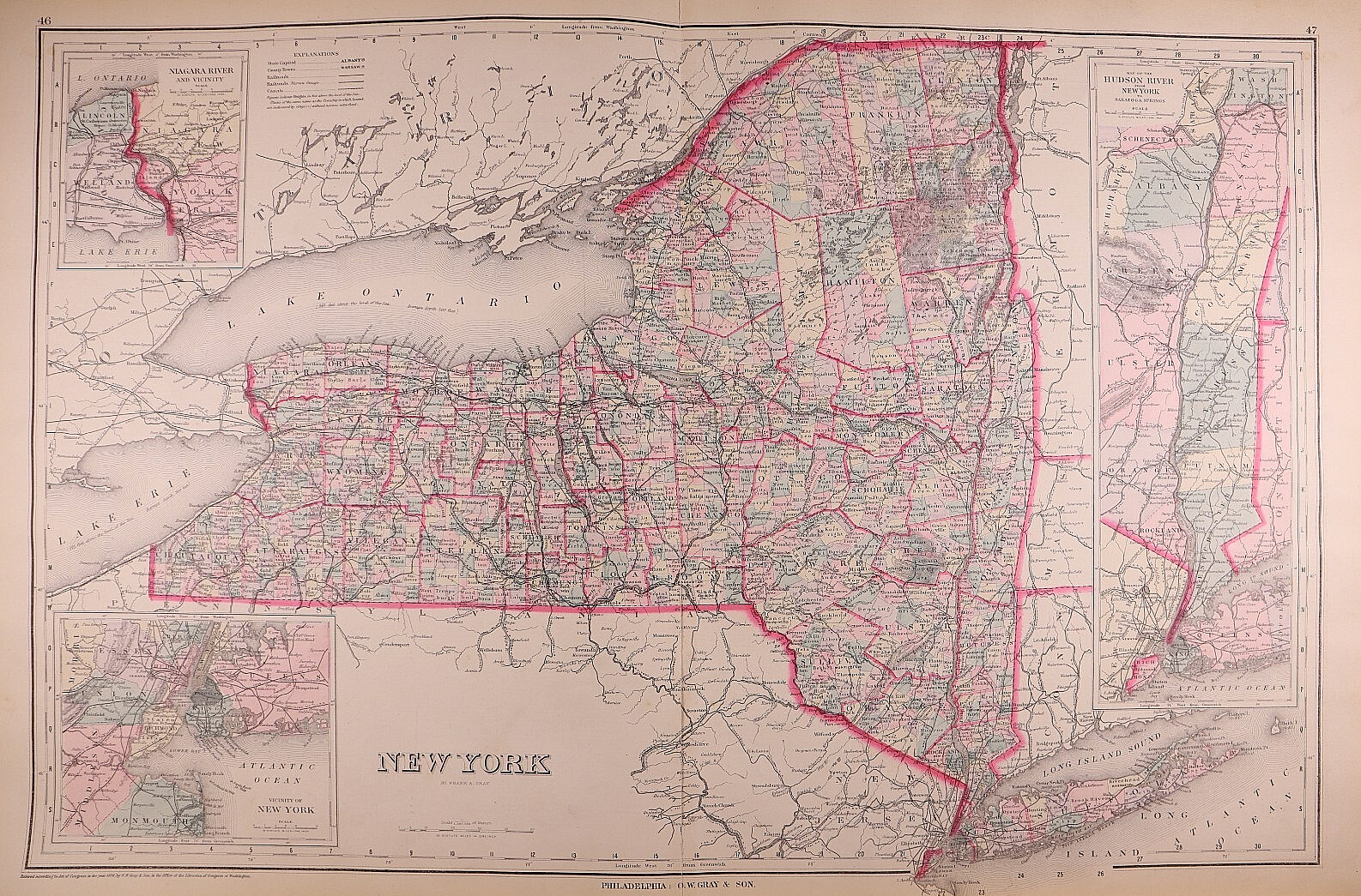 1882 Map of NEW YORK STATE by Frank Gray ~ (17×27)-#14