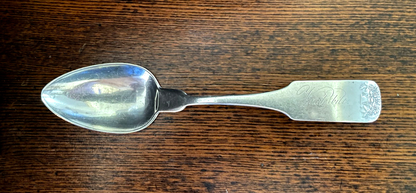 “Vanderbilt” Basket of Wheat coin silver teaspoon by Stebbins & Howe, New York