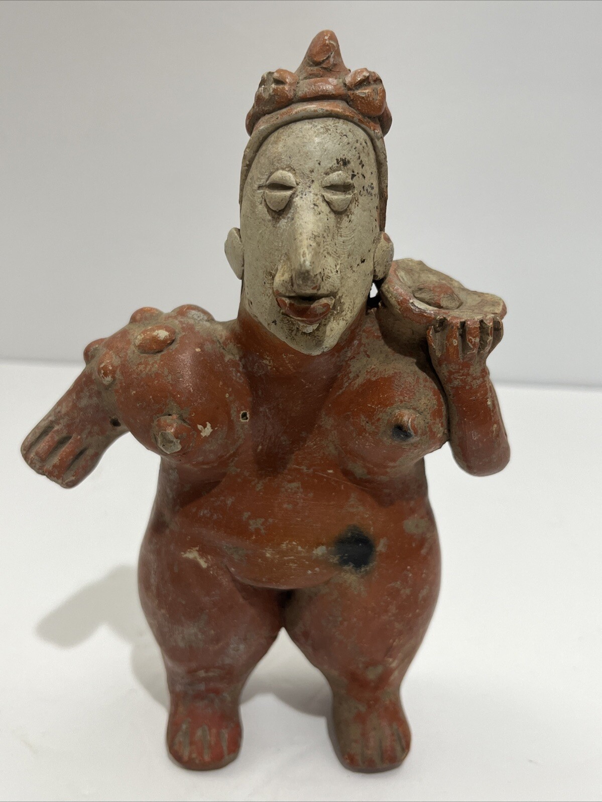 Pre-Columbian Style NAYARIT FEMALE WITH BOWL 7” Tall