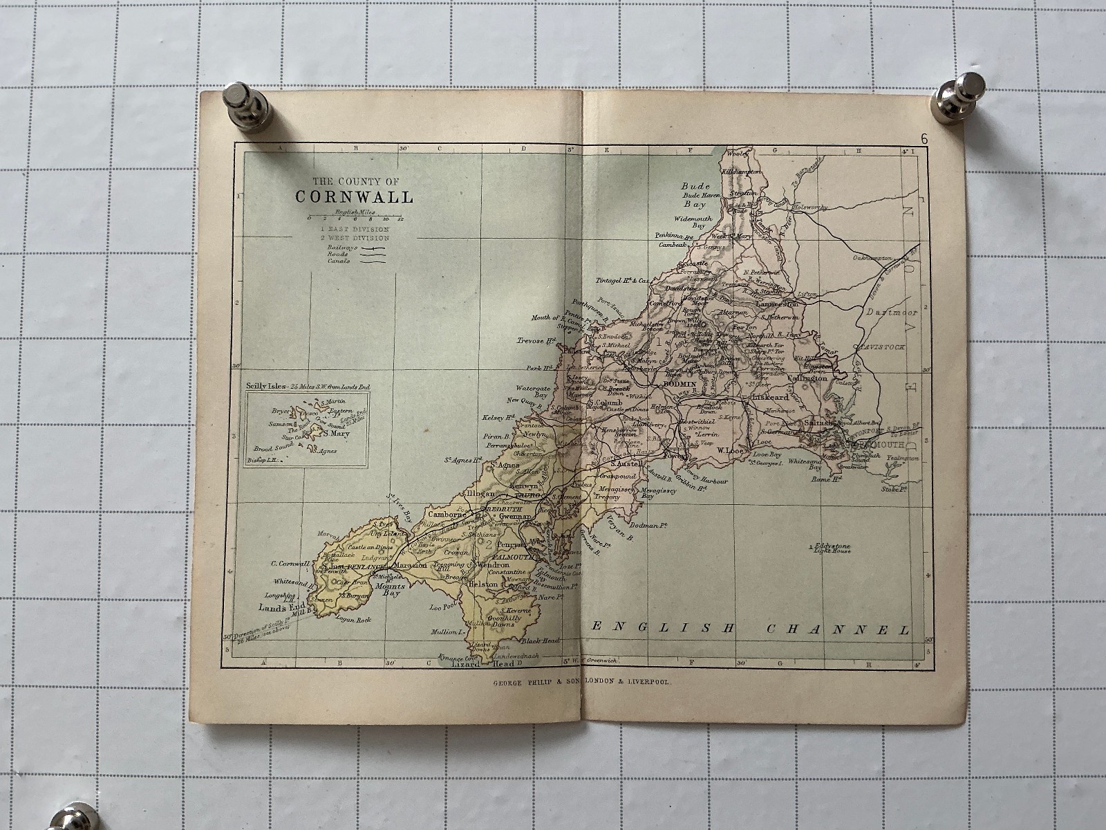 CORNWALL – 1885 Original Antique County Map England Philip Falmouth Penzance