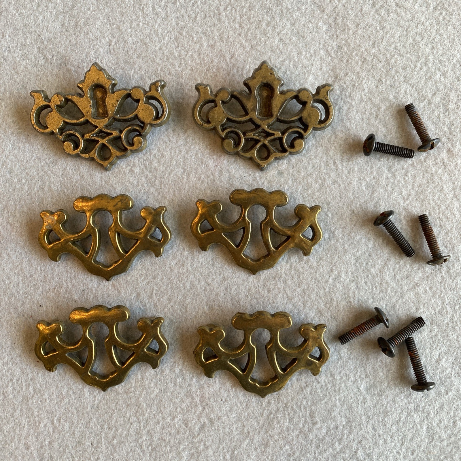 Brass Keyhole Escutcheon Covers Set of 2 and Set of 4 Vintage 7 Screws
