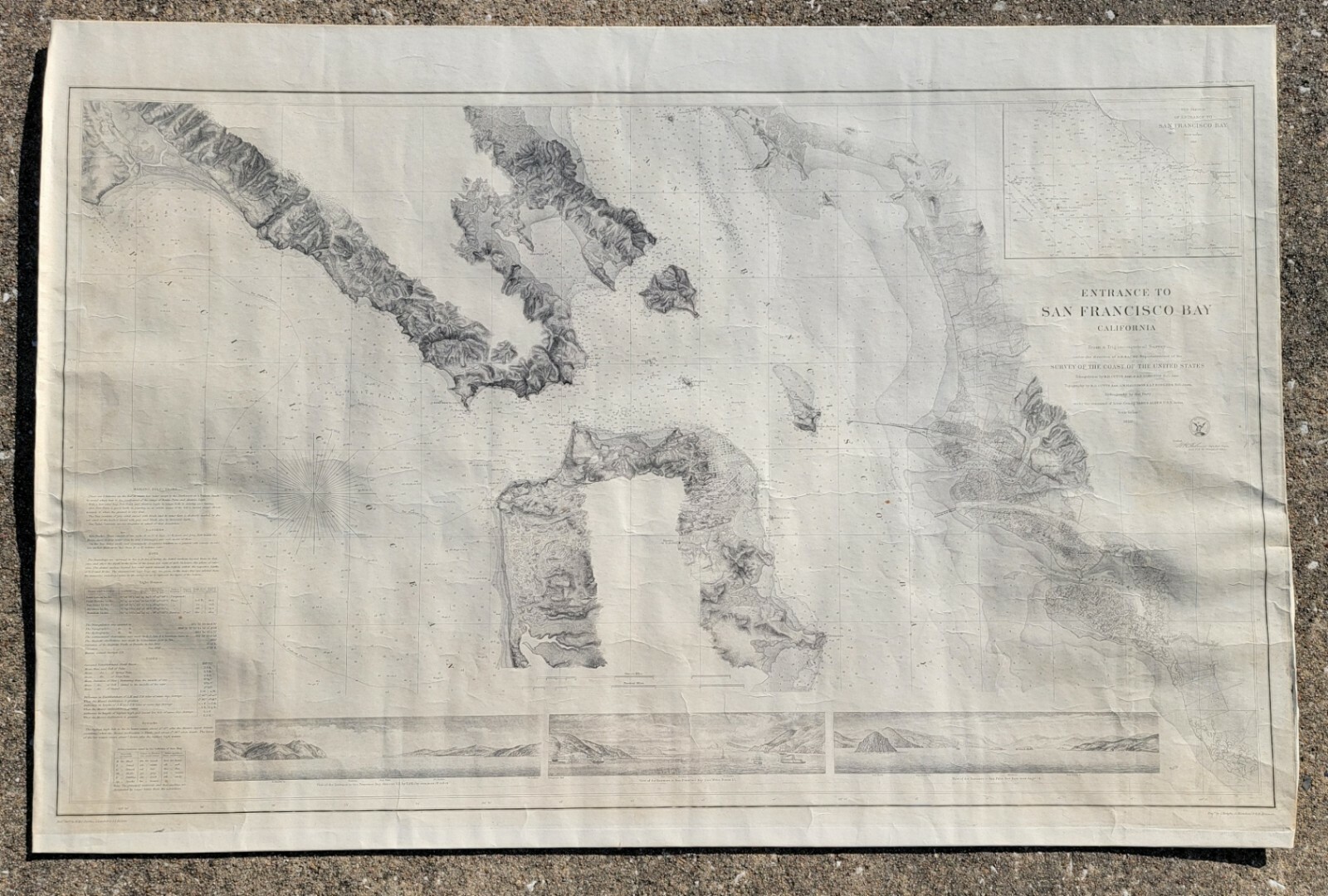 RARE Antique Chart/Map Entrance To SAN FRANCISCO BAY California 1859 A.D. BACHE