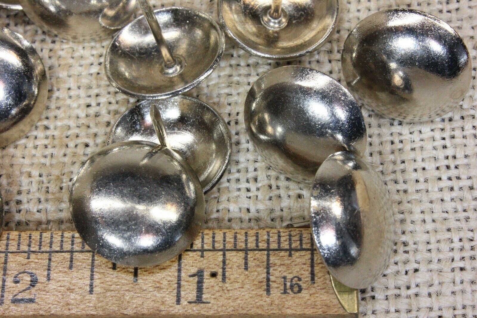 25 Old Nickel On Solid Brass Tacks 7/8” Round Head Vintage 1957 Furniture Feet