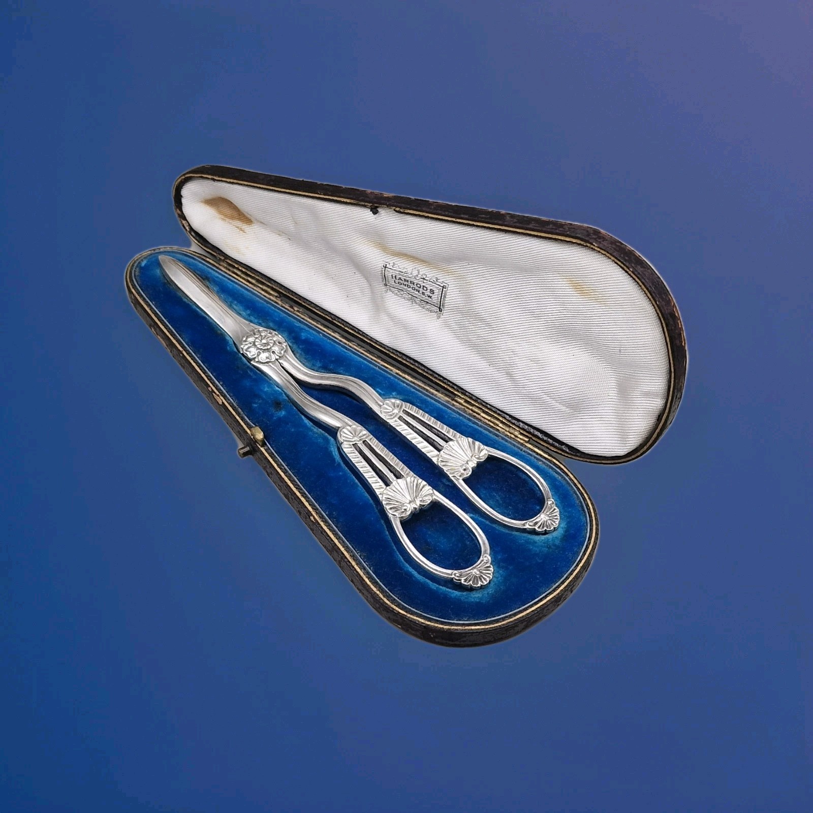 Antique Sterling Silver Grape Scissors Retailed By Harrods Sheffield G&S Co 1897