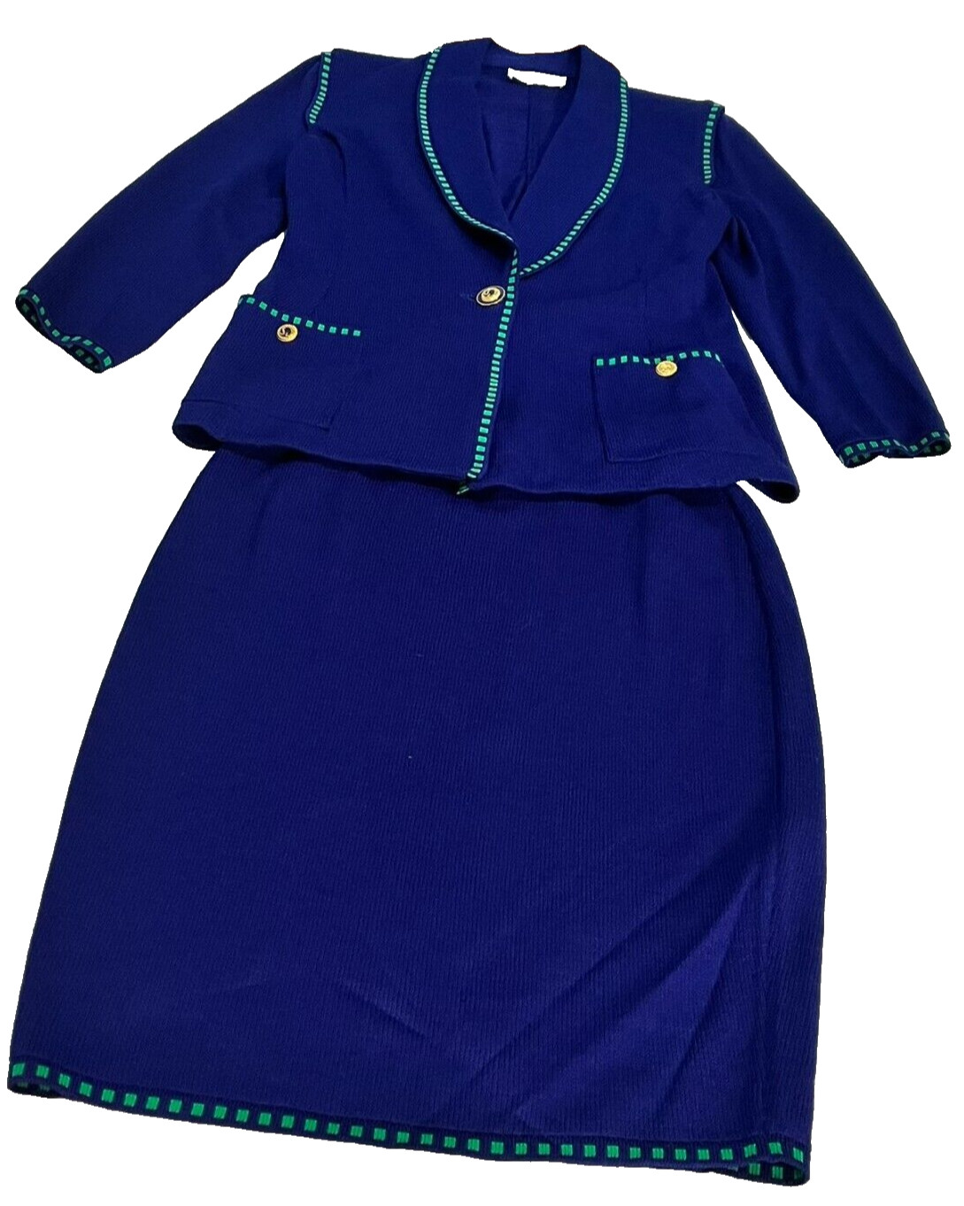 St Johns 2Pc Royal Blue Skirt And Jacket Suit With Turquoise Trimmings size 10
