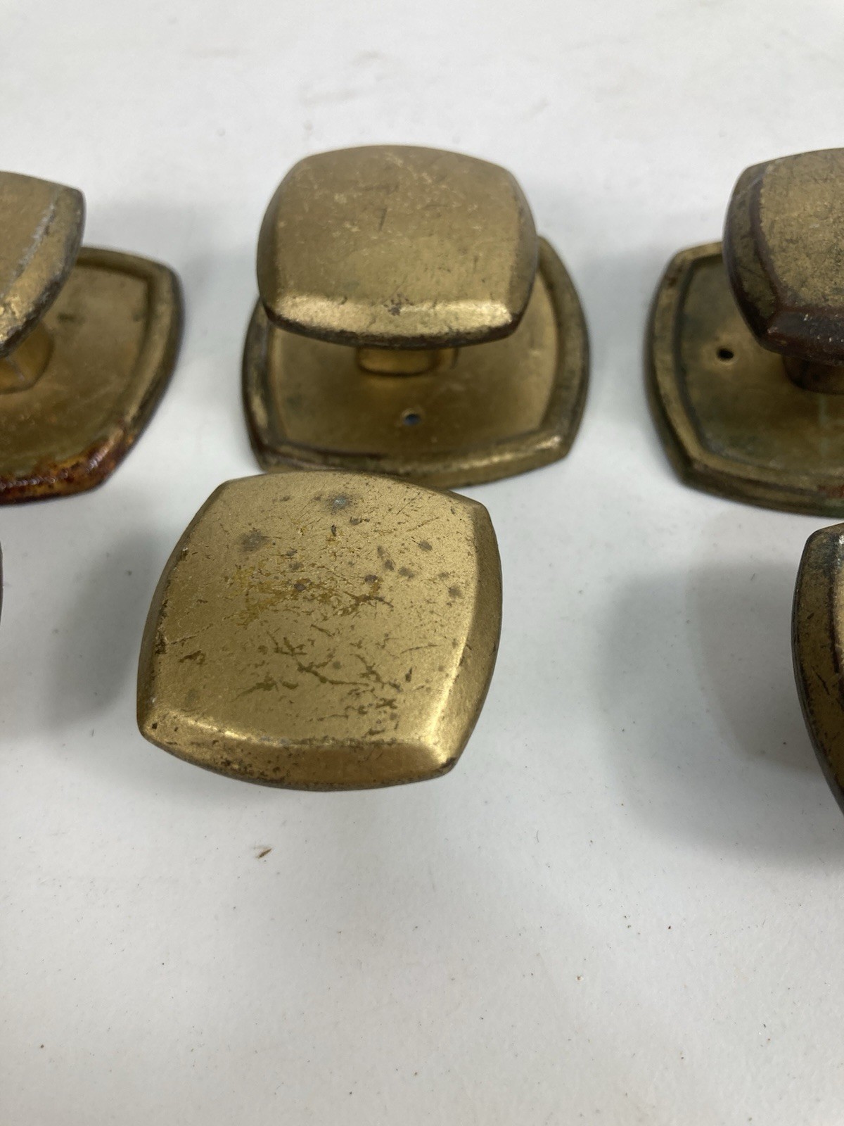 Vtg Gold Colored Square Drawer Knob Pulls Patina Lot of 8