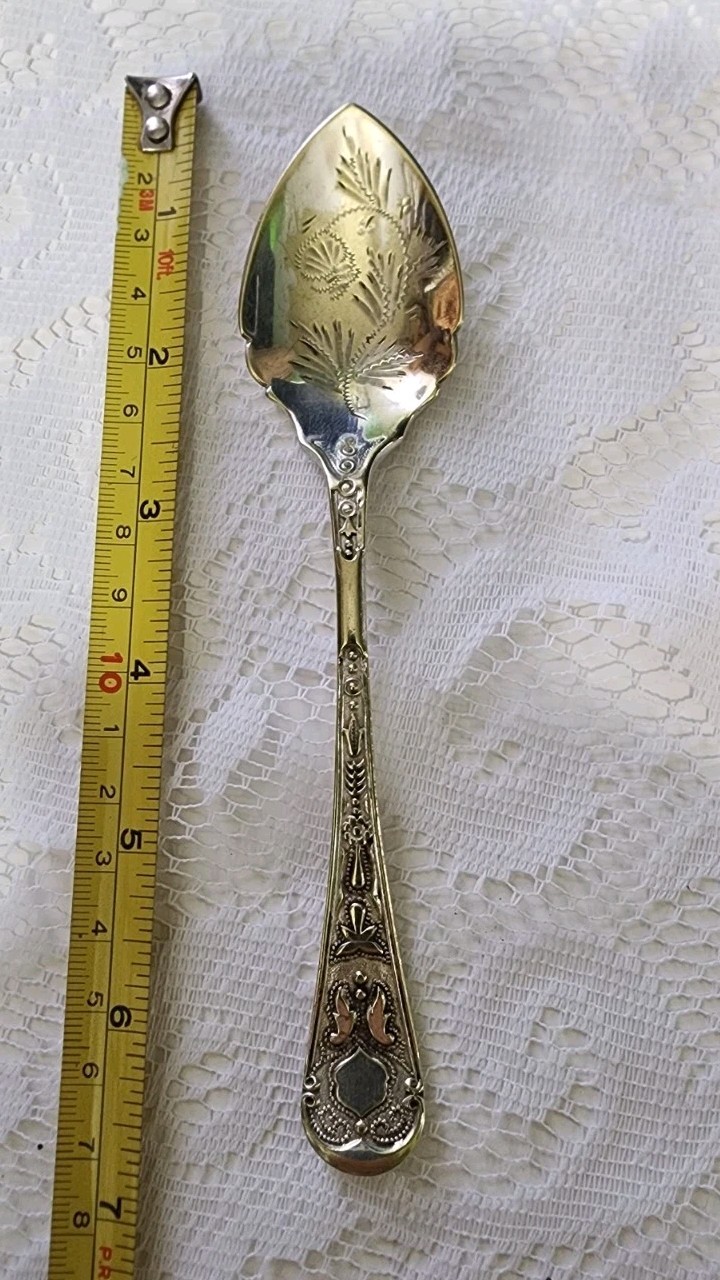 🥰SOMEWHAT DISTRESSED HIGHLY ORNATE EUORPEAN SILVERPLATED JELLY SERVER SPOON🍯