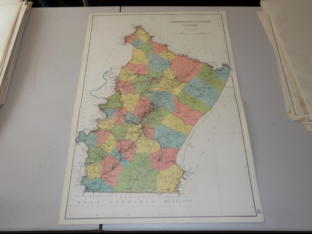 1901 Pennsylvania COLOR Map of WESTMORELAND & FAYETTE Counties, by Joseph Bien