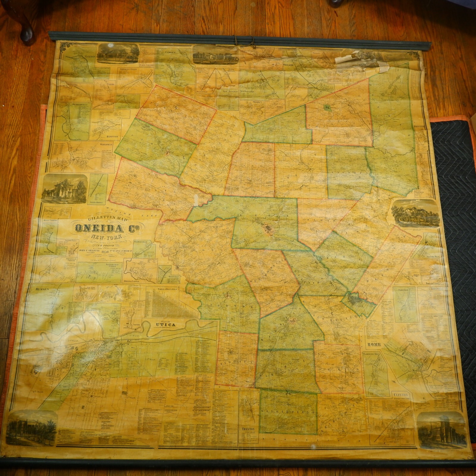 Large Antique Original Gillette’s 1858 Oneida County, New York Map-J. H. French