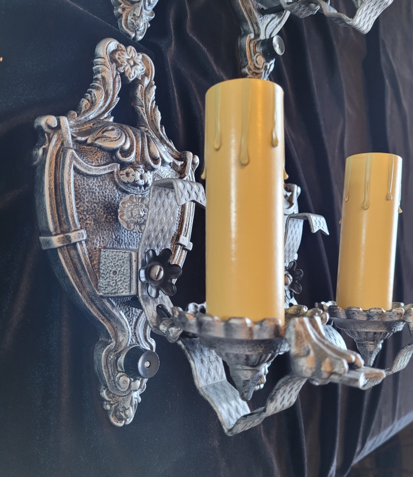 Pair Unique 1-light Sconce – 2 pair available – Cast Iron in Aged Nickel