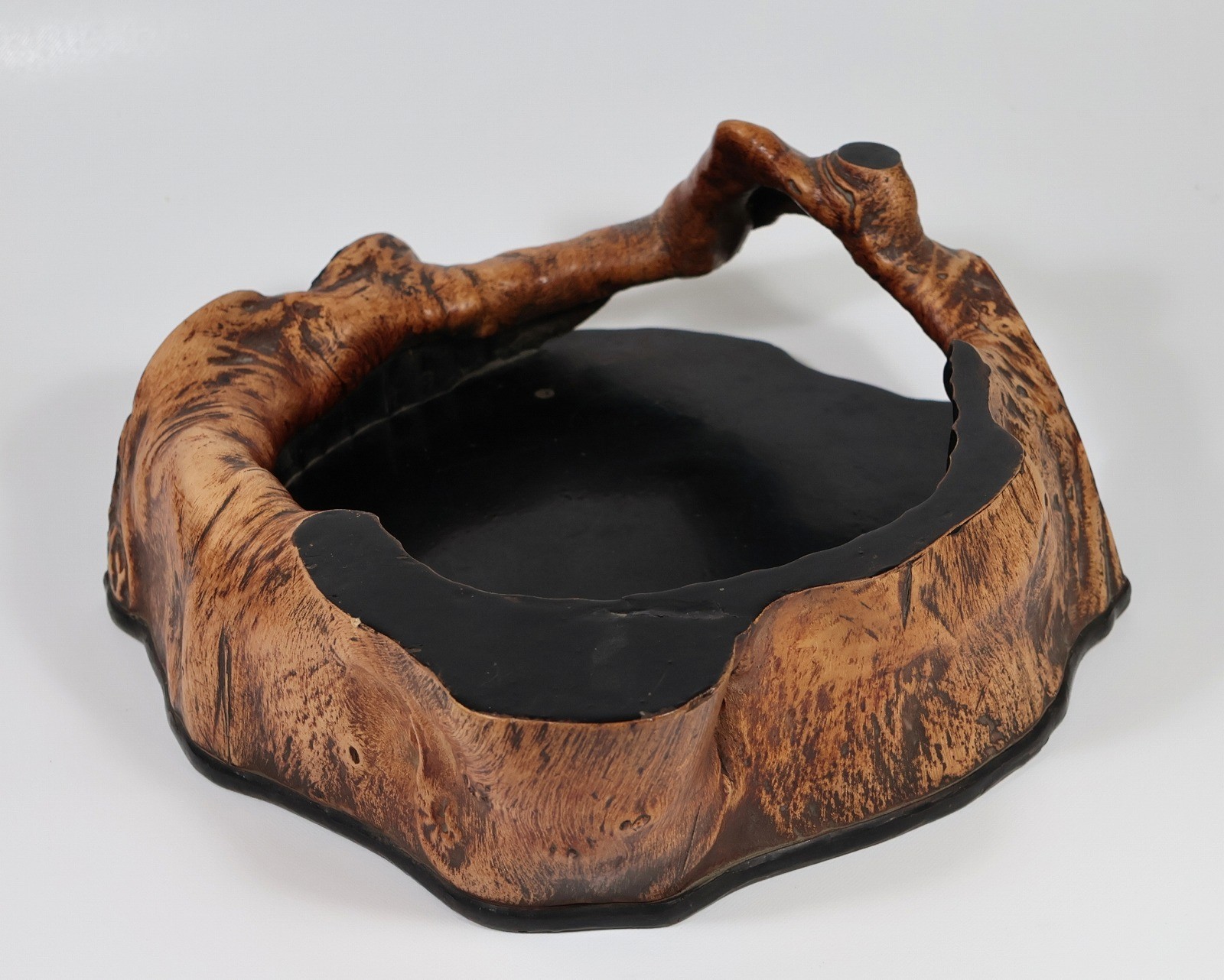 Antique Japanese Root Wood Tray Black Urushi Lacquer Natural Burl Wooden Bowl