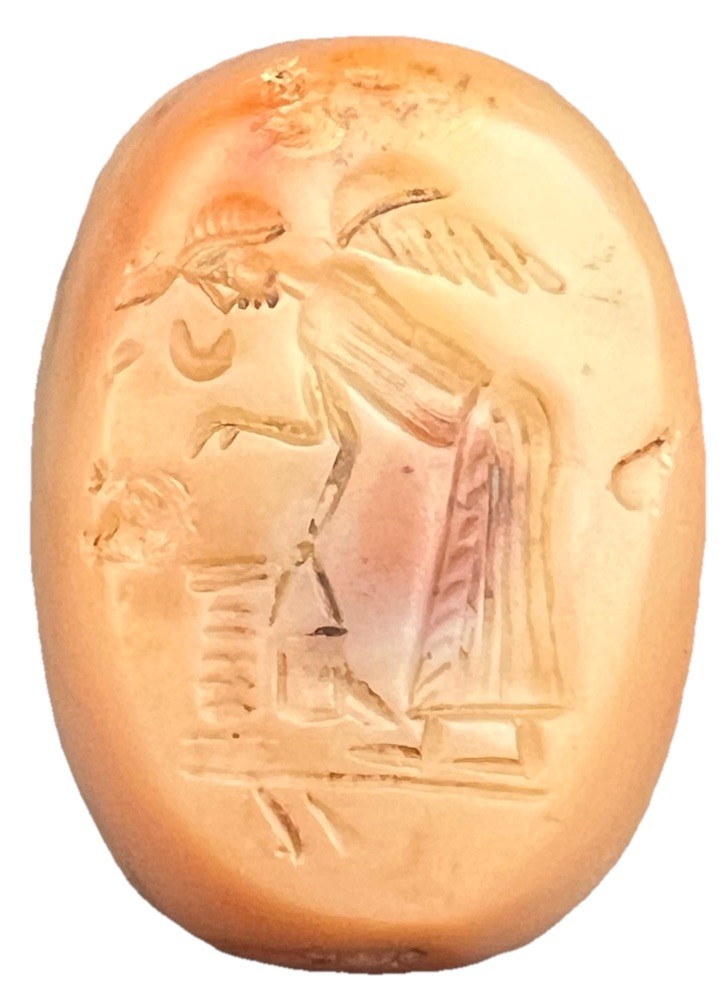 Ancient Roman Agate Stamp Seal Winged Woman Intaglio Carved Signet Gem