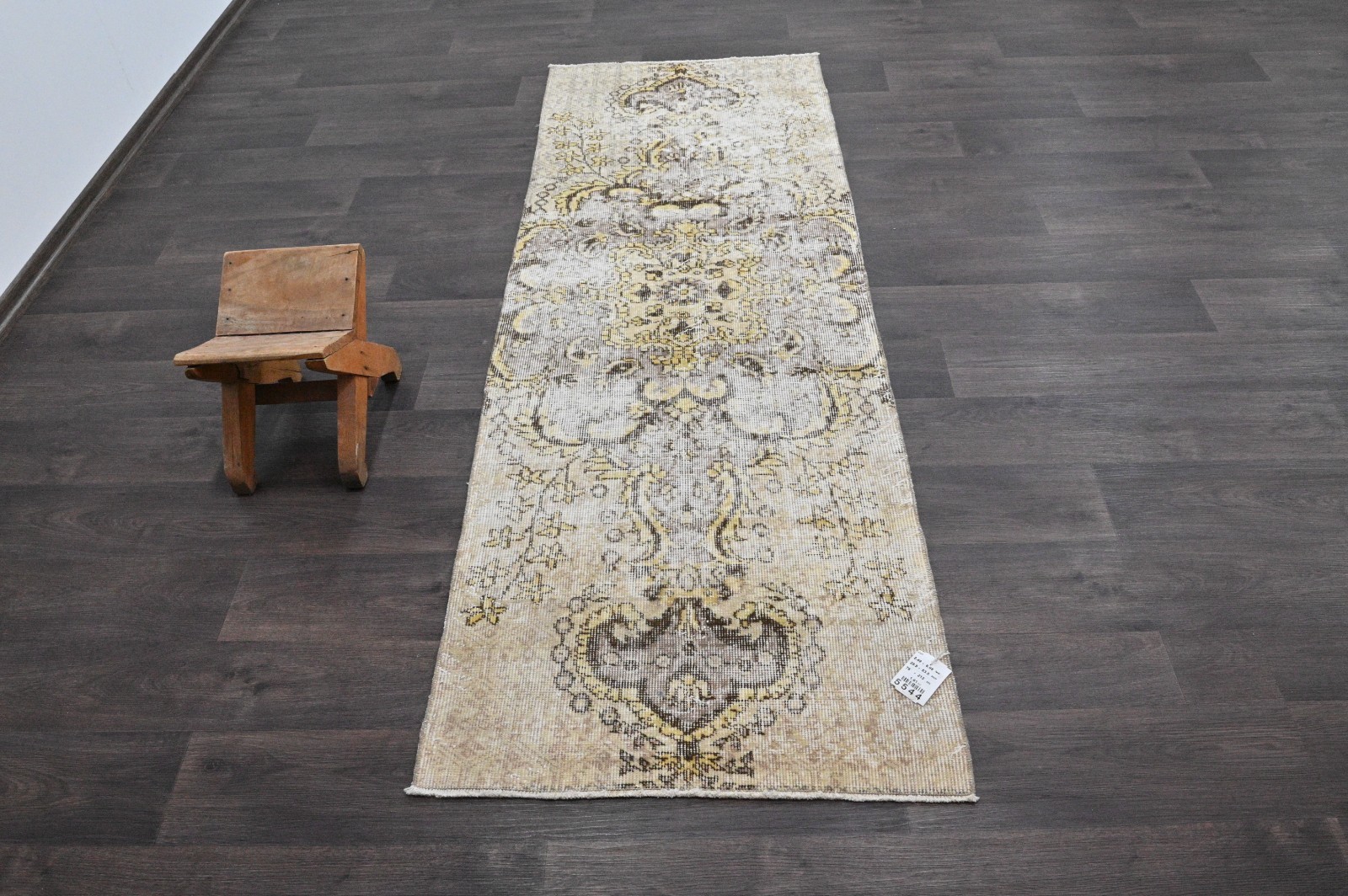 Vintage Turkish Runner Rug 2x7ft Wool Anatolian Handmade Hallway Oushak BEIGE