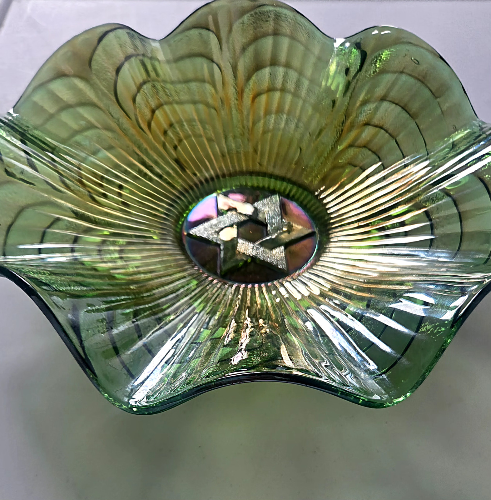 Imperial Glass Company Star of David Medallion Bowl- Helios- Carnival Glass