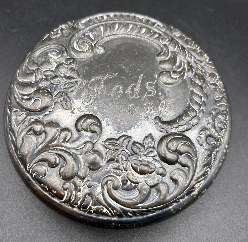 ANTIQUE ART NOUVEAU JEWEL BOX Top VICTOR SILVER CO QUADRUPLE PLATE PAT. 1904