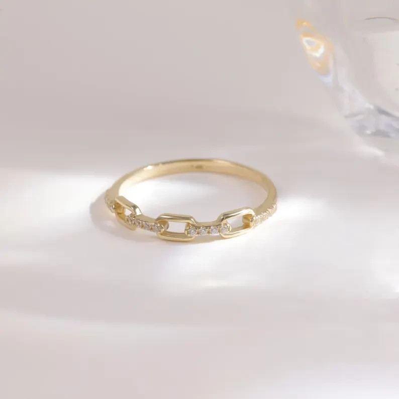 0.3Ct Round Lab Created Diamond Paperclip Engagement Ring 14K Yellow Gold Plated