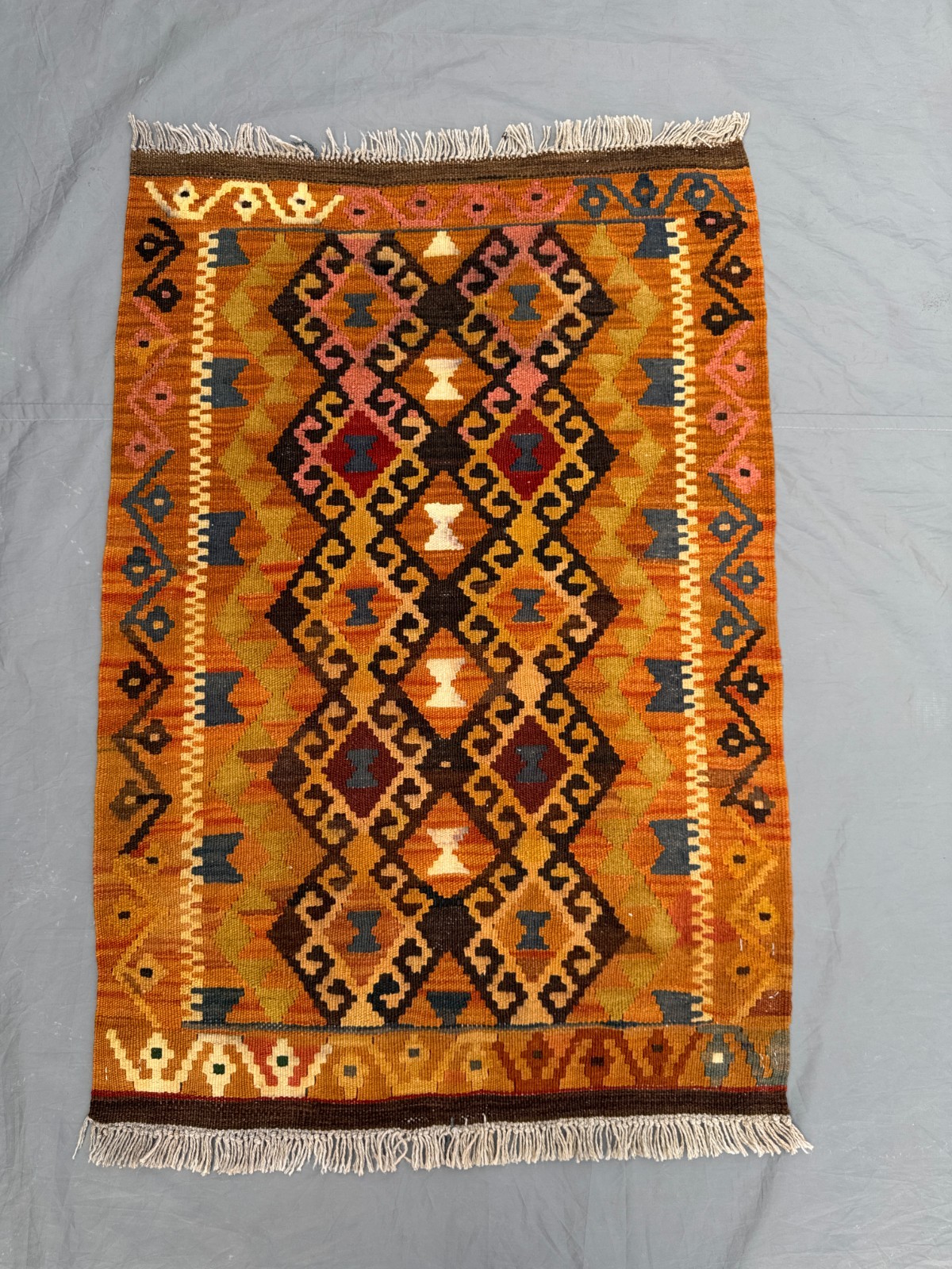 Vintage Afghan Kilim Rug 2’4 x 4’5 – Handwoven Tribal Flat Weave Wool Carpet