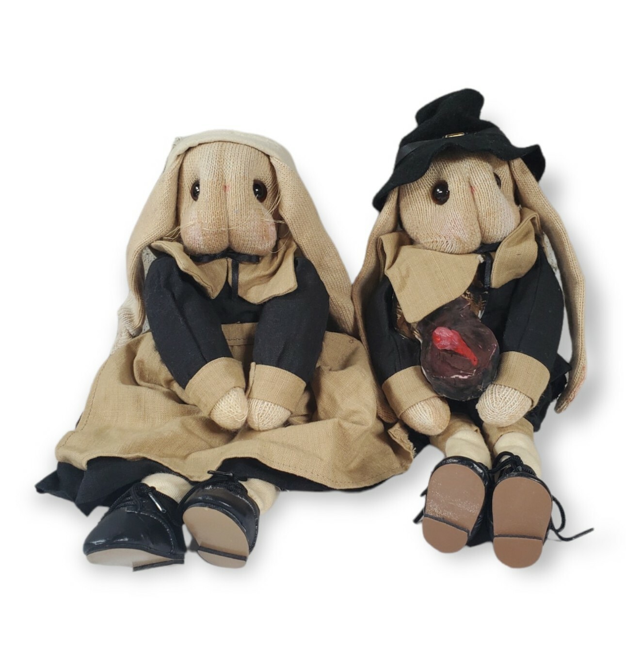 Handmade Primitive Bunny Rabbit Pilgrim Thanksgiving Doll Shelf Farmhouse