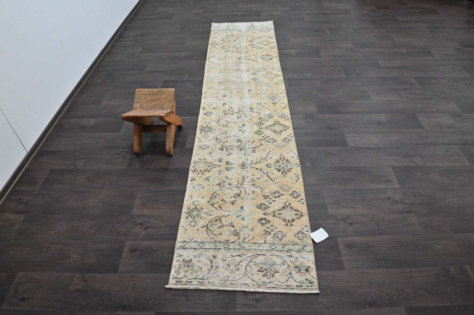 Vintage Turkish Runner Rug 2x9ft Wool Anatolian Handmade Hallway Oushak YELLOW