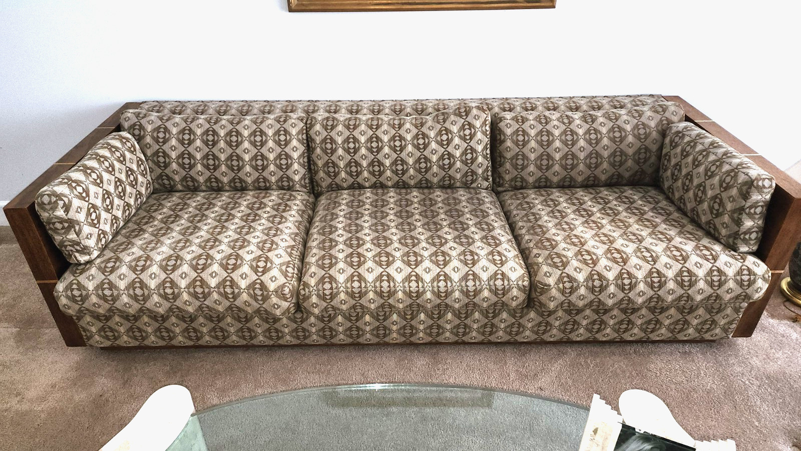 Milo Baughman Sofa Vintage 1970s 1980s Brass Trim allover even the finished back