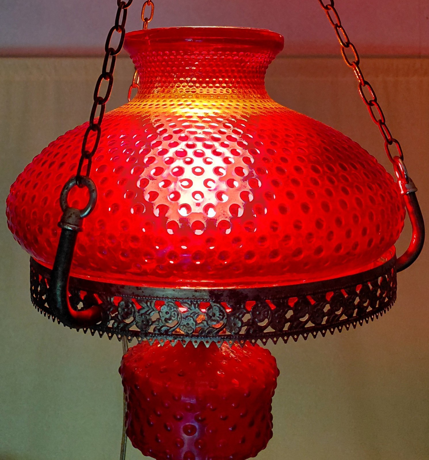 Antique Cranberry Hobnail Hanging Light – Very Pretty & Working Condition!