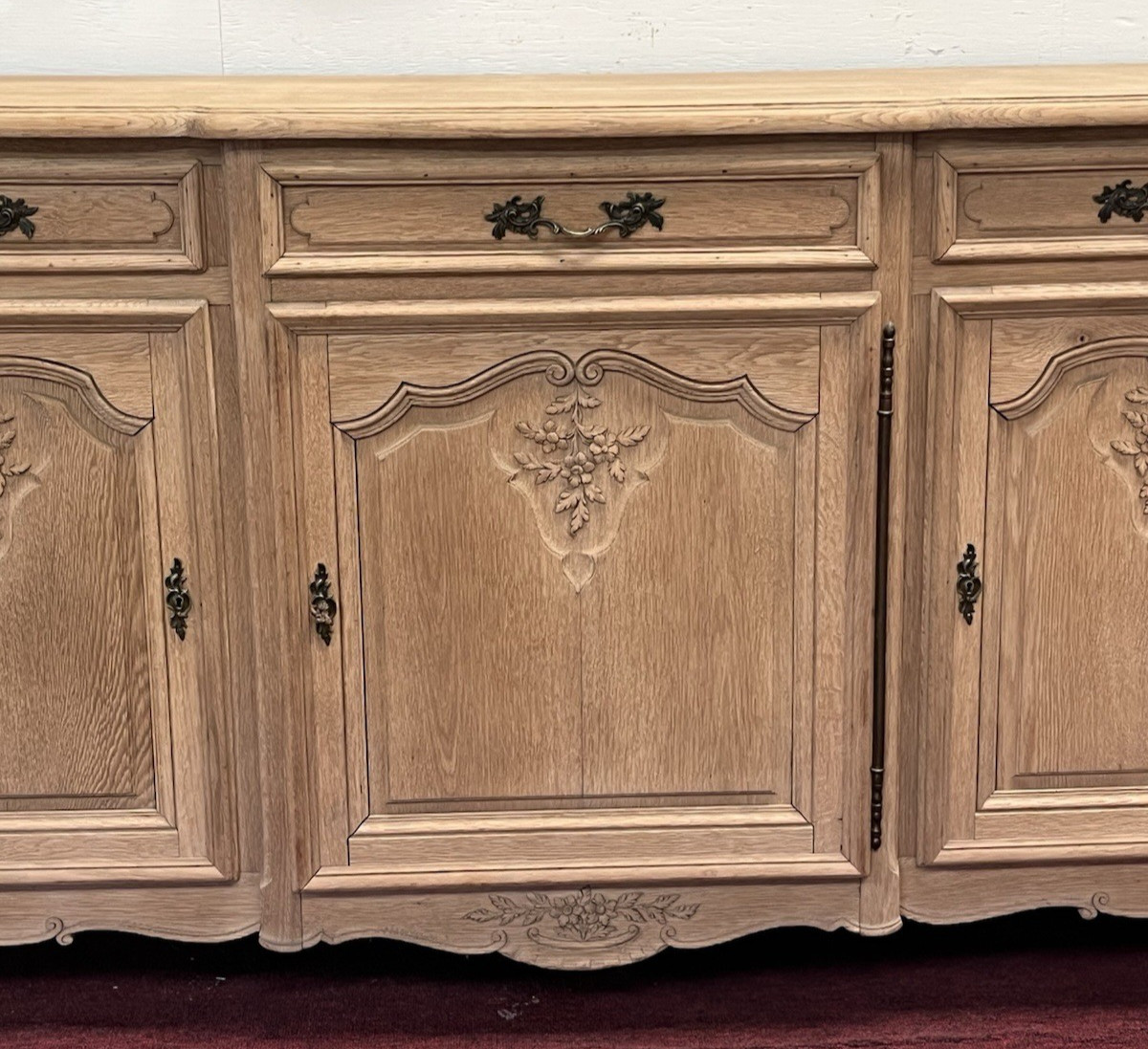 Antique Bleached French Provincial Oak Louis XV Sideboard Enfilade 79.5” x 21”