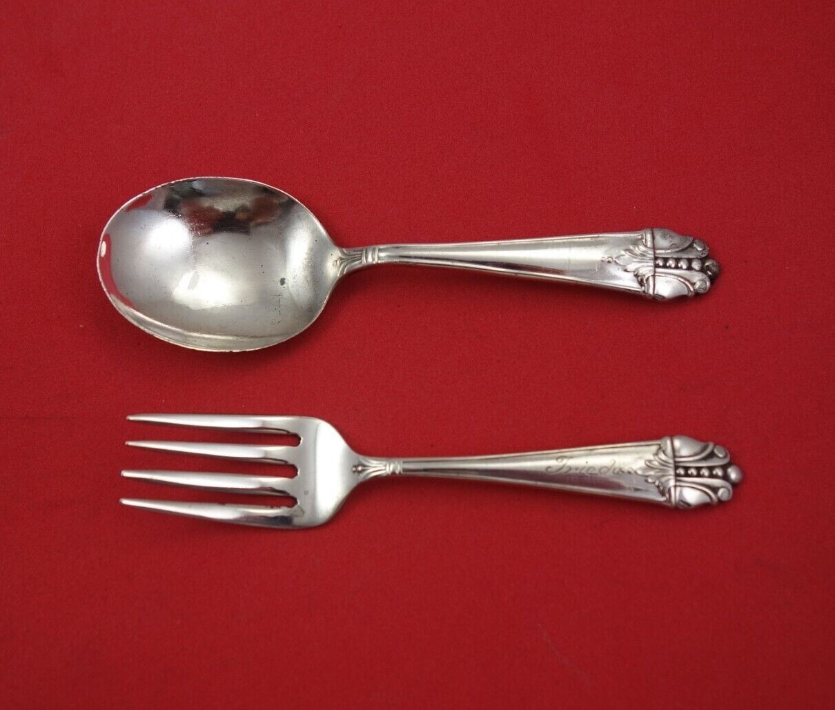 American Metal Crafts by Amcraft Sterling Silver Baby Set 2pc 4 3/4″ Infant
