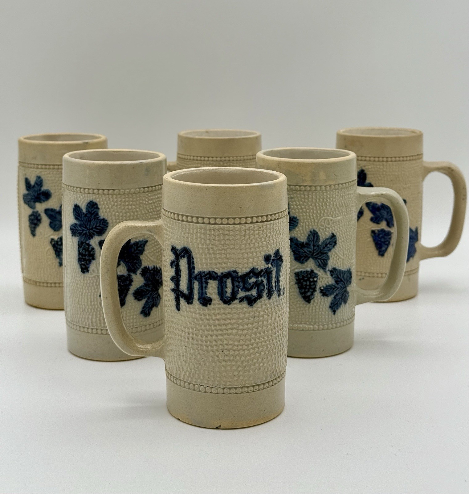 6 Antique White’s Of Utica Prosit Stoneware Beer Steins Prosit Hops Salt Glaze