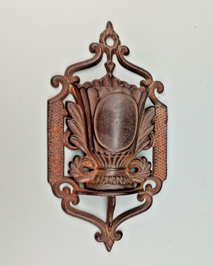 Antique Cast Iron Match Safe Holder Striker Wall Pocket Patent Jan 15 1867