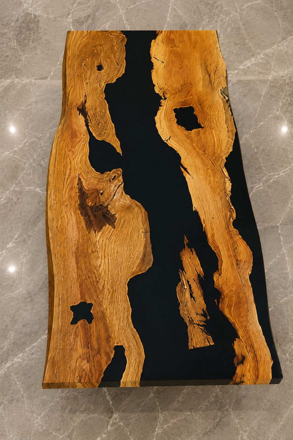 Epoxy Coffee Table | Blue Ocean Live Edge Wood Table | Custom Living Room Furnit